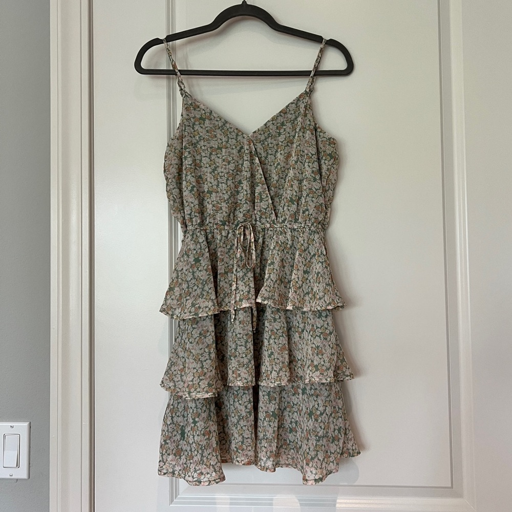 Trixxi Floral Tiered Spaghetti Strap Dress Green S